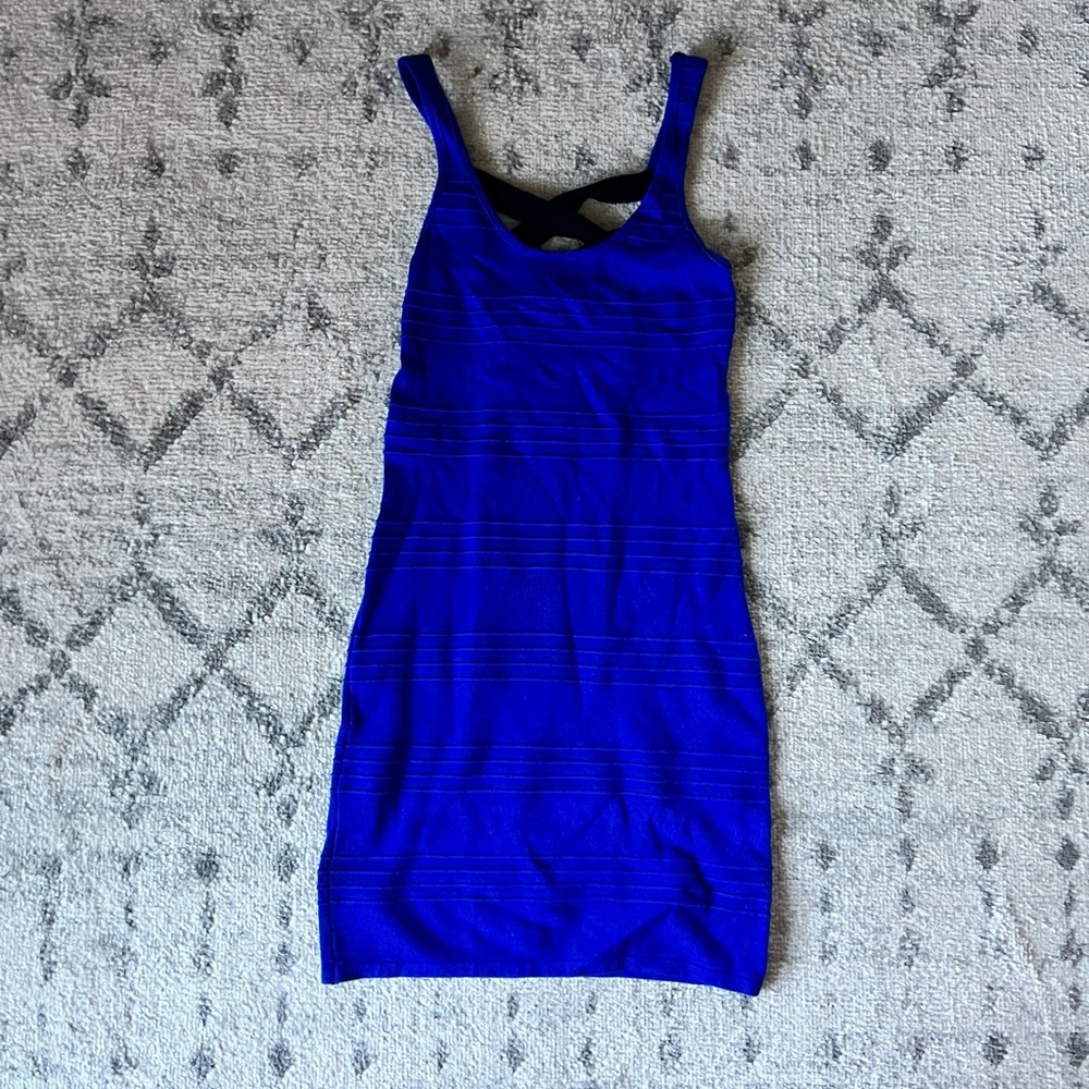 Blue Bodycon Ribbed Dress Cross Back - Forever 21